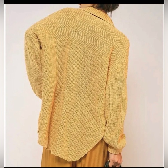 FREE PEOPLE Gold mustard SAY ANYTHING chunky shawl collar Cardigan Size XS - Picture 3 of 3